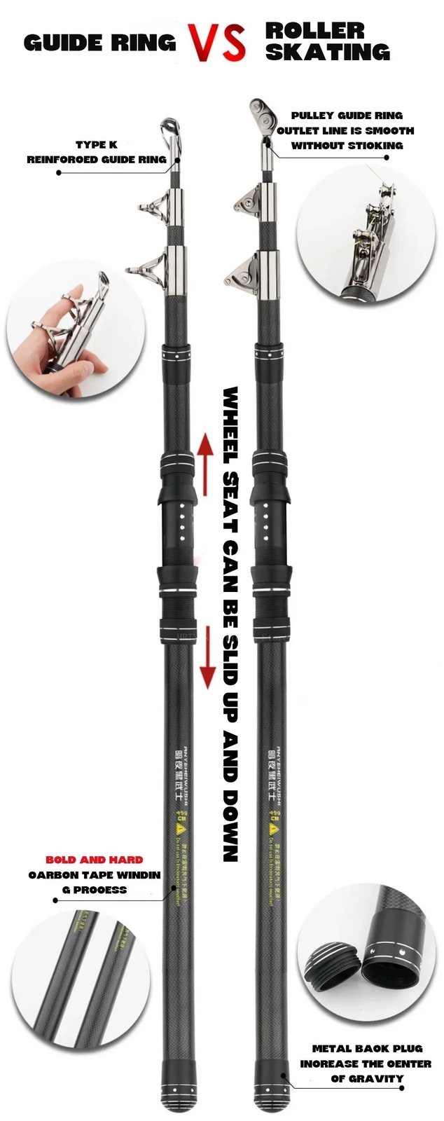 2.1M-2.4M Carbon Fiber Fishing Rod 50kg above Rod Telescopic Sea Boat Rod Travel