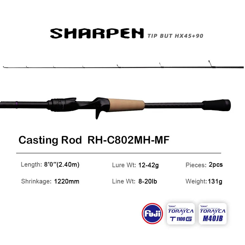 PURELURE SHARPEN Fishing Rod Carbon Spinning Casting FUJI Components Bass Pike