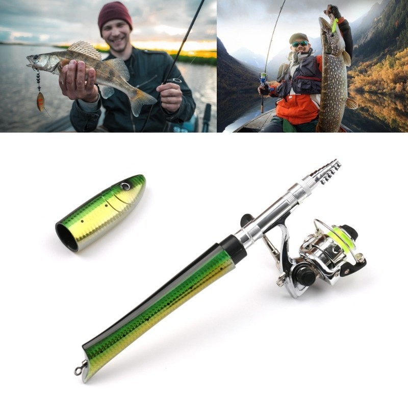Mini Pen Fishings Rod Fish Shaped Telescopic Spinnings Rod Sea Ice Fishings