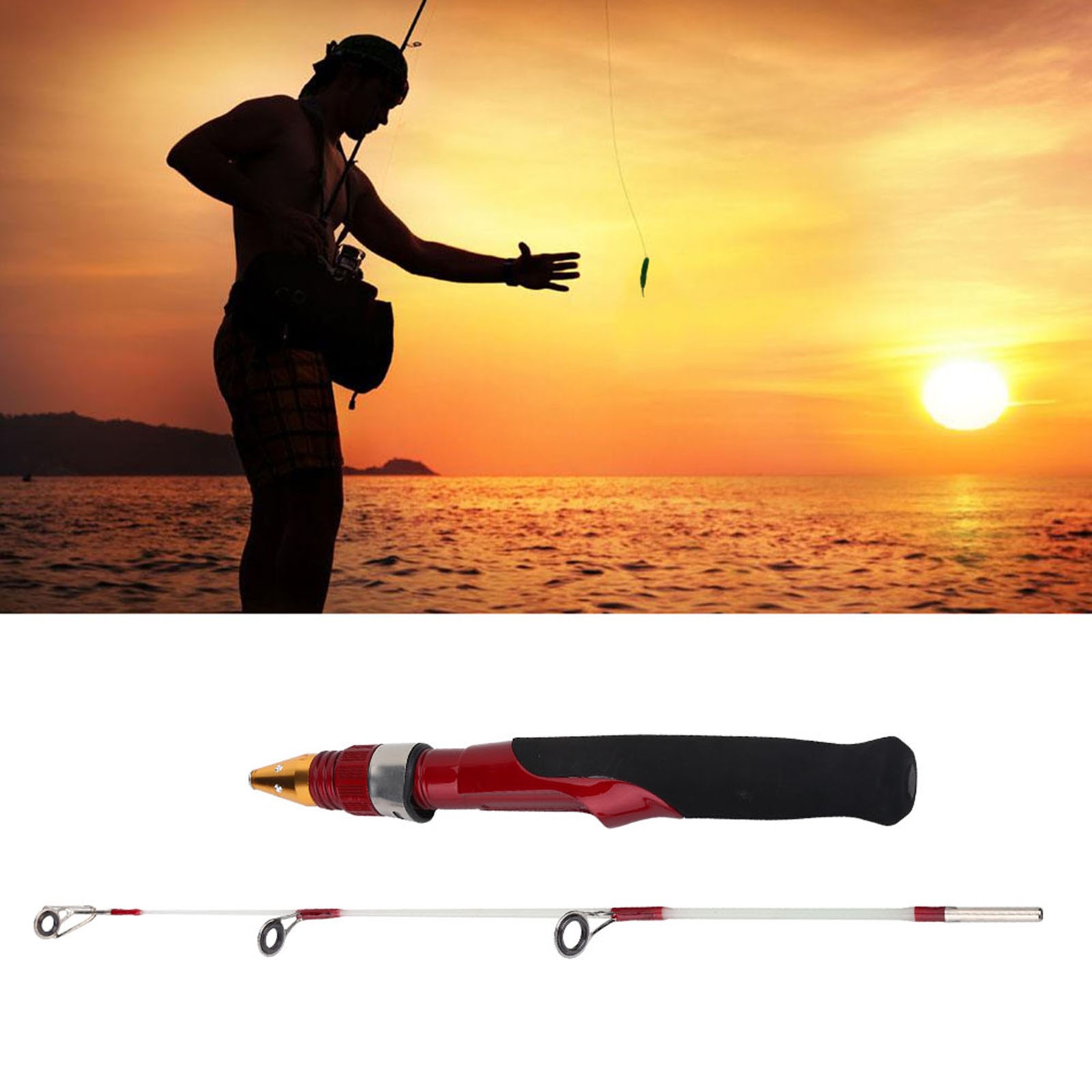 50cm Lightweight Mini 2 Sections Winter Ice Solid Fishing Shrimp Rod Pole