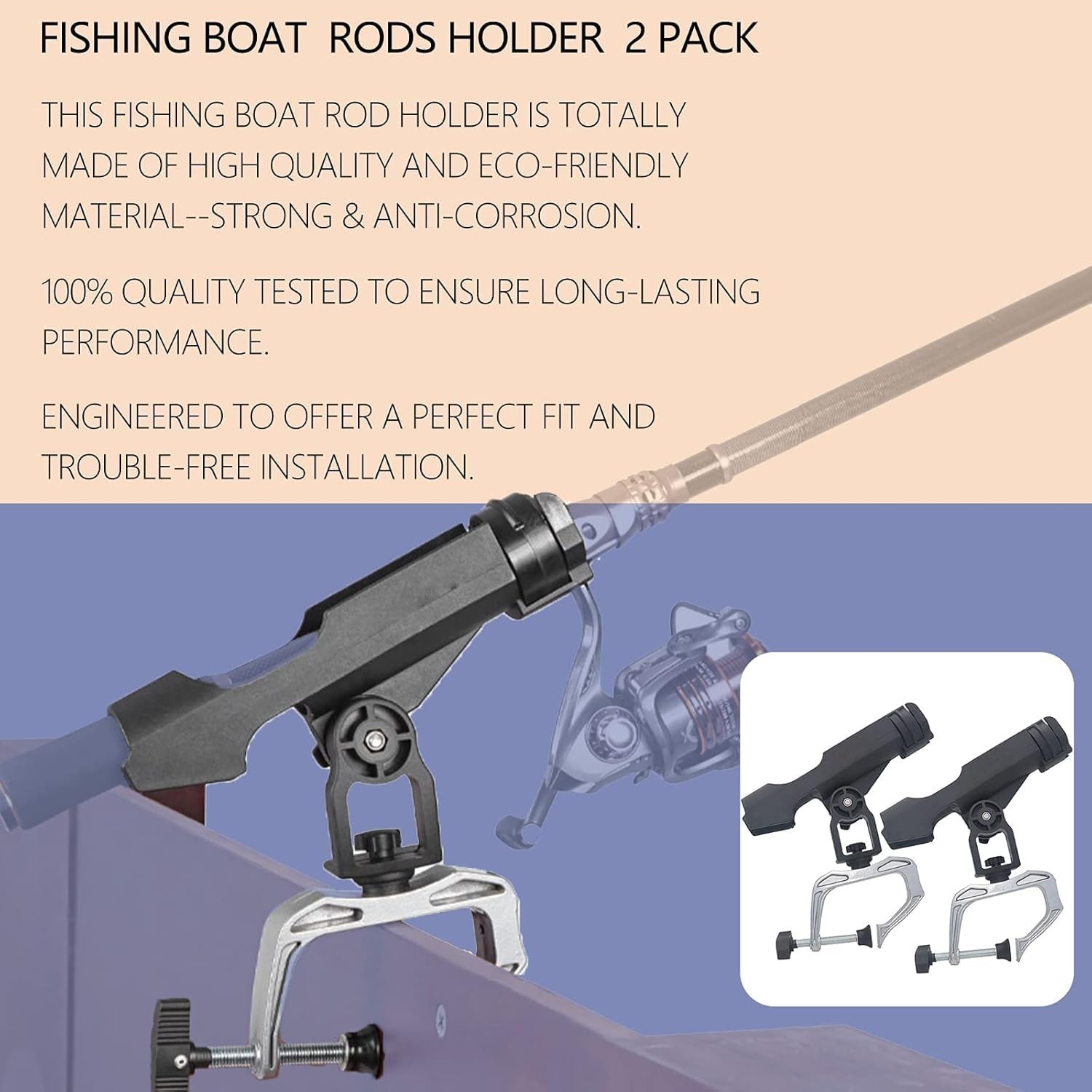 Fishing Rod Holders 2 Pack Boat Canoe Folding Holder 360° Adjustable Large
