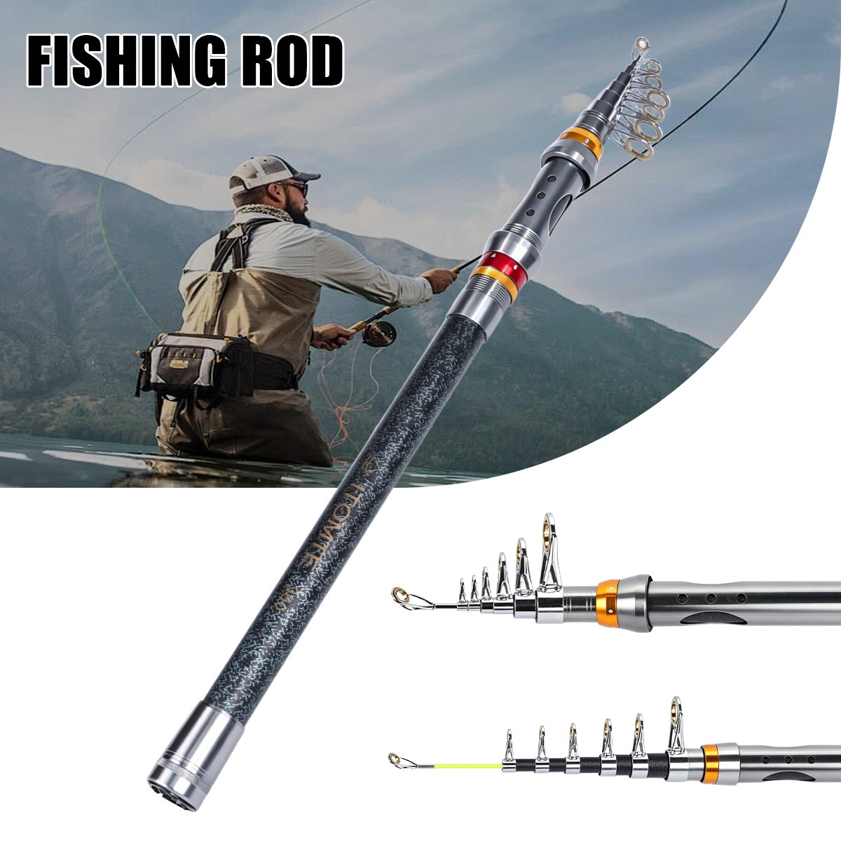 3.6m Carbon Fiber Telescopic Fishing Rod Sea Saltwater Portable Spinning Pole