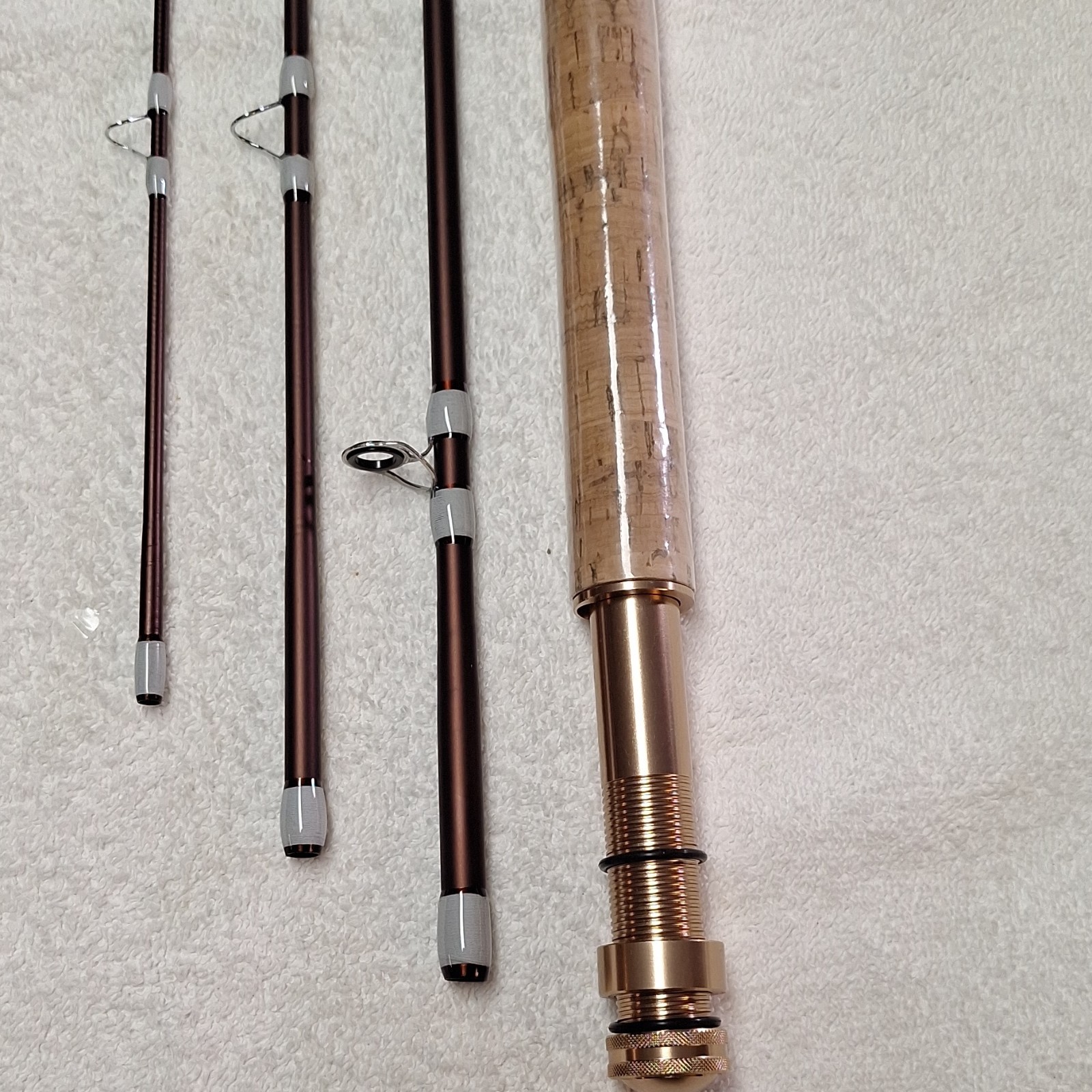 sea chaser Fly Fishing Rod 6 ft 6 in 4 Piece Full Cork Handle Brown/Gold