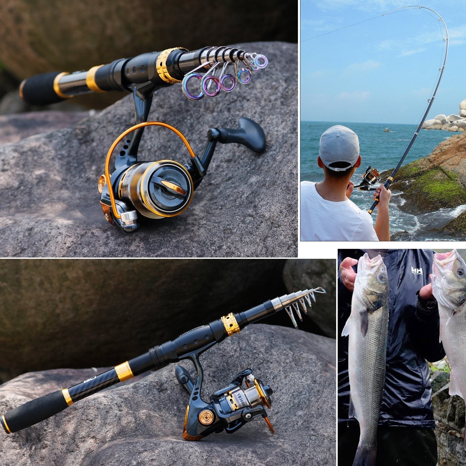 Sougayilang Fishing Rod Reel Combos Carbon Fiber Telescopic Fishing pole with…