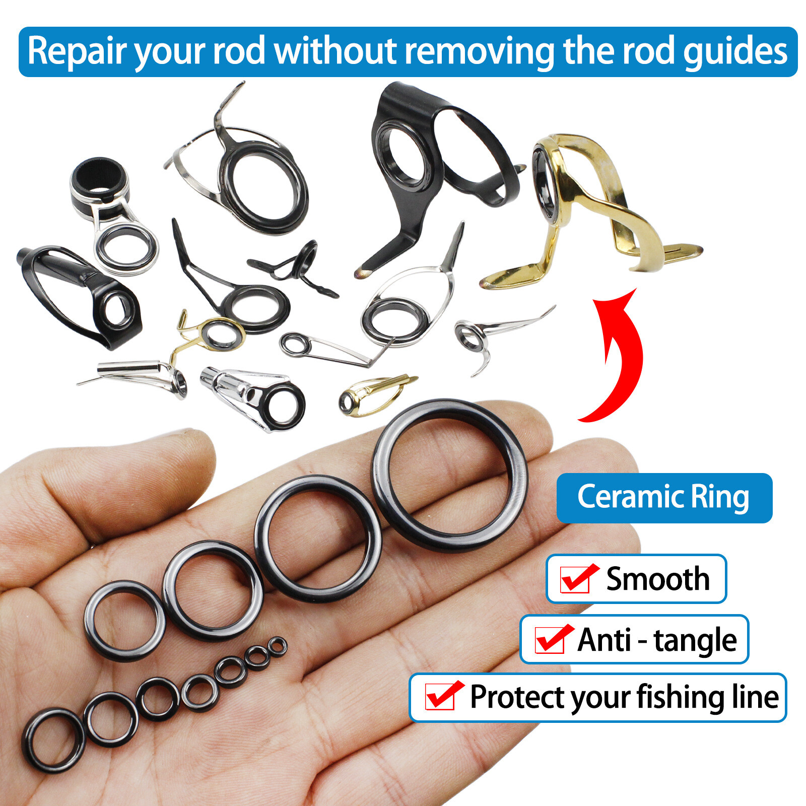 160PCS Ceramic Guide Ring Set,Thread Passing Ring Fishing Rod Guide Eye Repair