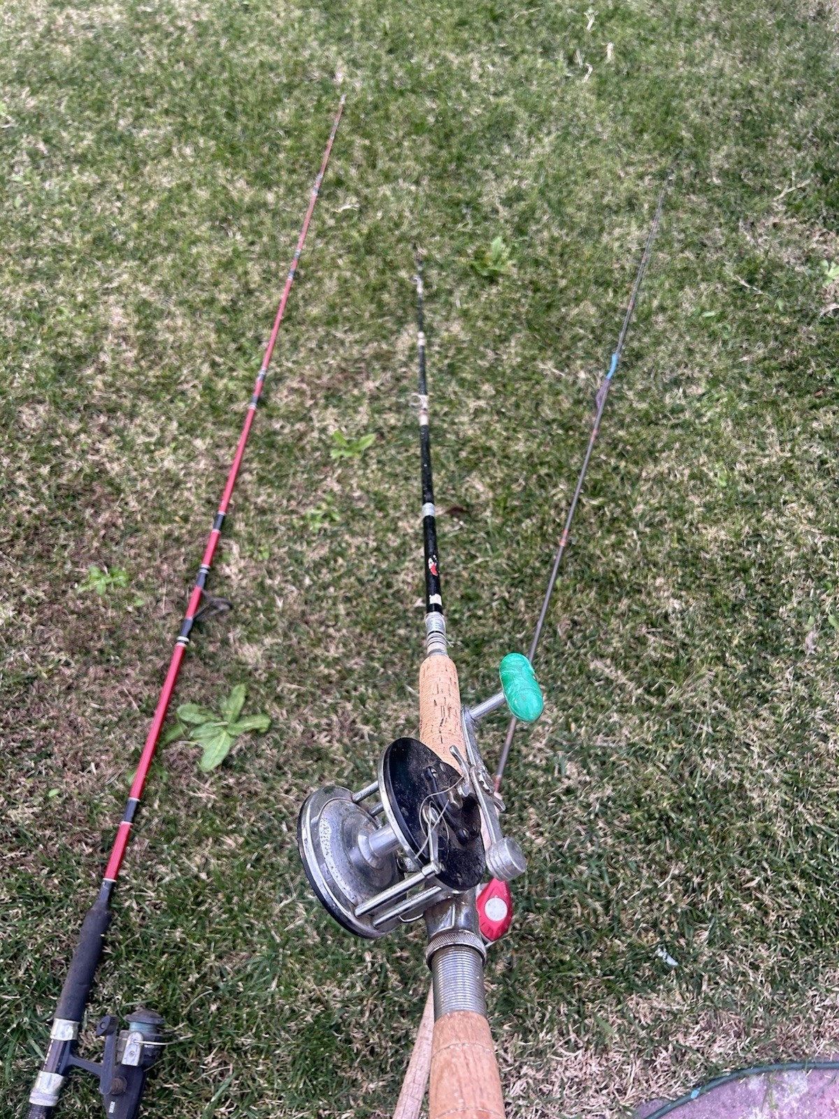 One spinning rail, one deep sea real, and one bait caster comes with a rod