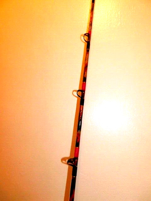 CUSTOM CONVENTIONAL BOAT ROD 7′ 40-80 LB RED, GOLD, BLACK MARBLE TURBOS NEW