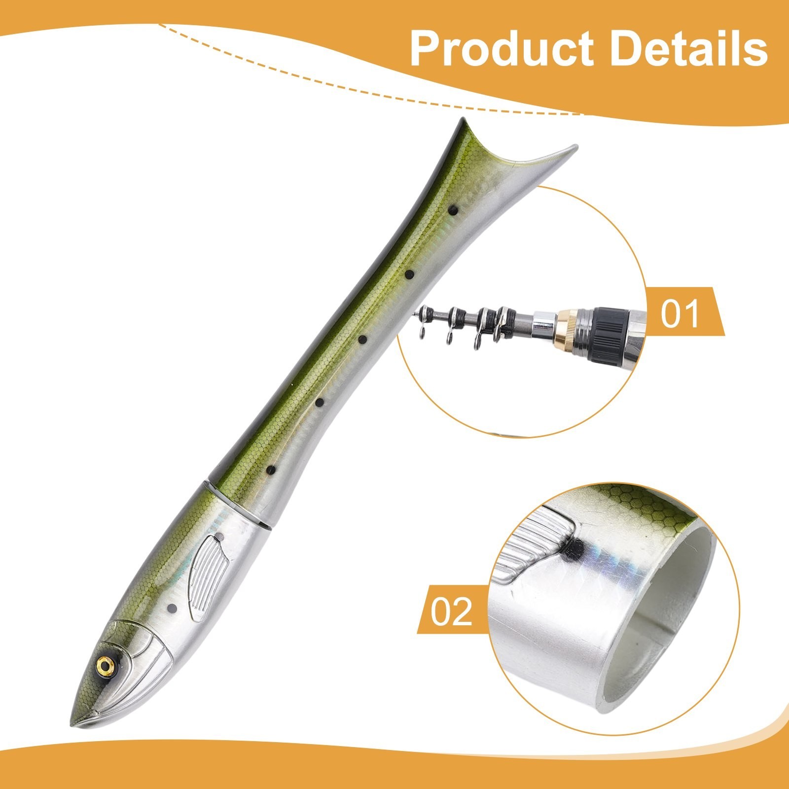 Carbon Fiber Fishing Rod with Unique Fish Shaped Design Blue Green or Red