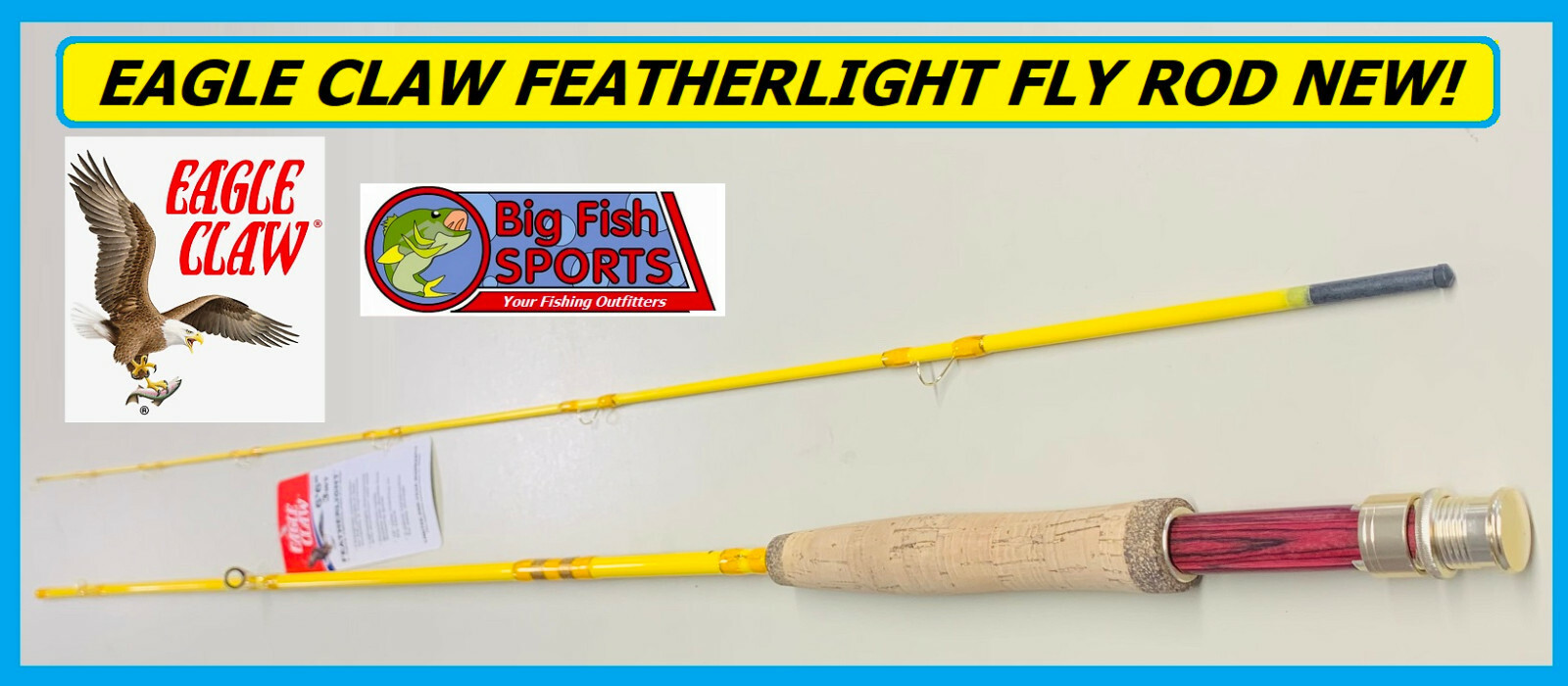 EAGLE CLAW Featherlight 3 Line Weight Fly Rod, 2 Piece (Yellow, 6′-6″) #FL300-66