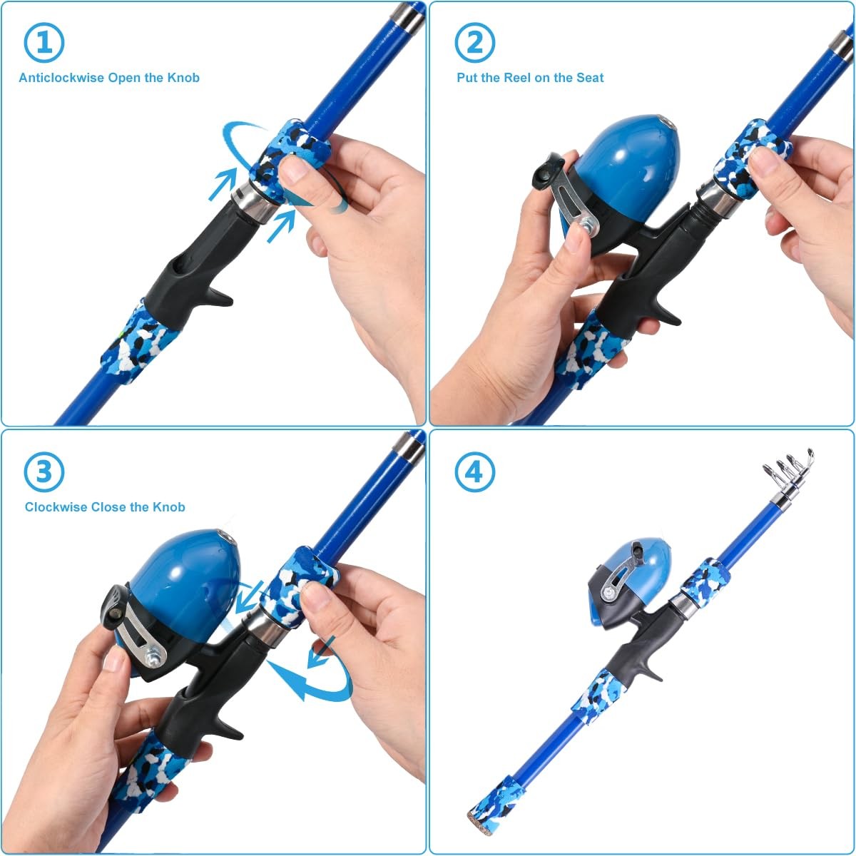 LEOFISHING Portable Kids Fishing Rod Set 2Pack 165cm, Blue and Orange