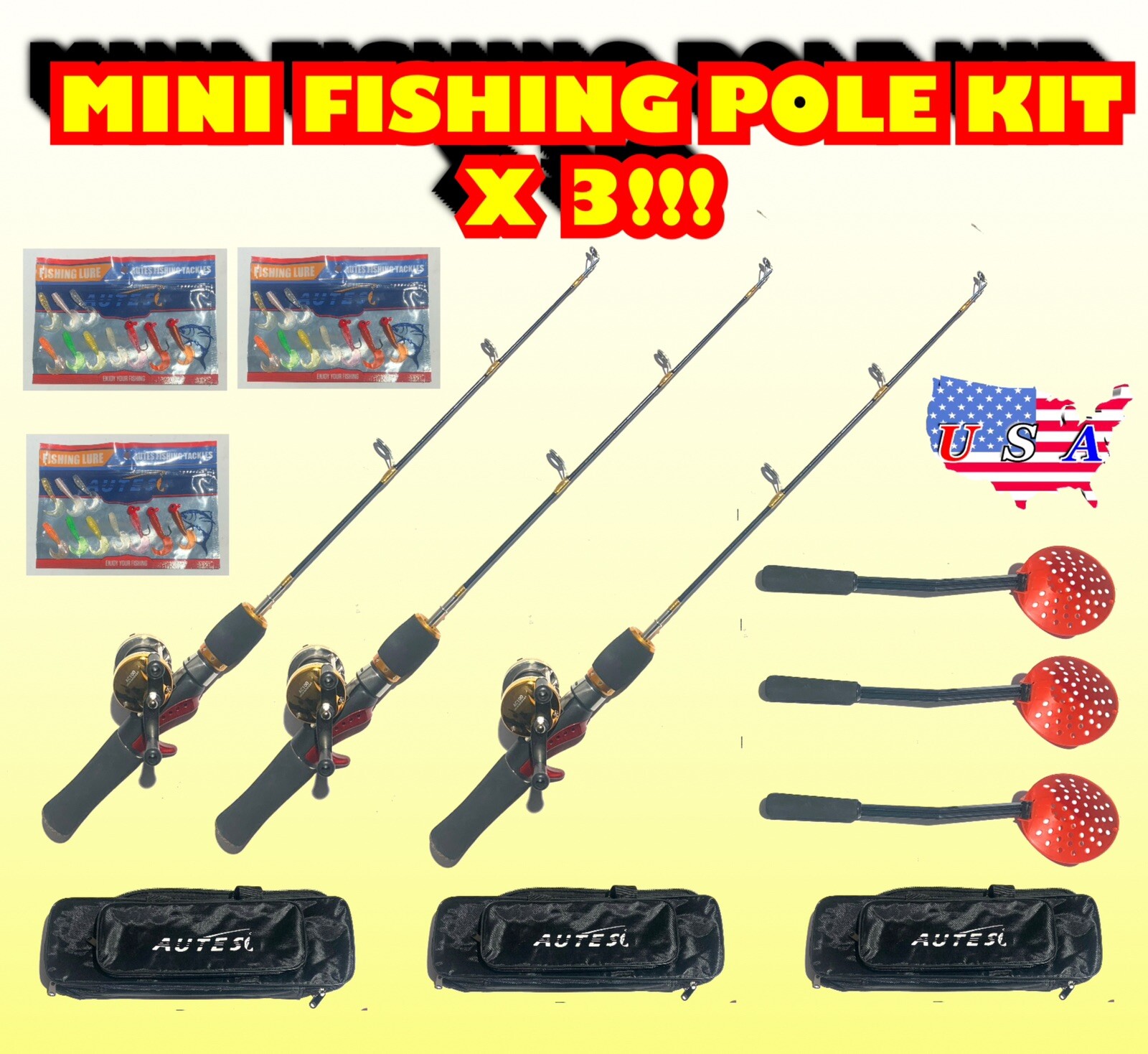 Combo Mini Fishing Pole Kit Fishing Rod Spinning Reel Combo Kit X 3