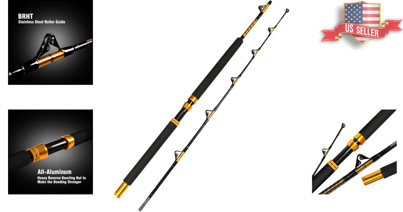 Durable 7′ Fishing Rod with Stainless Steel Rollers – Heavy Power for Trolling