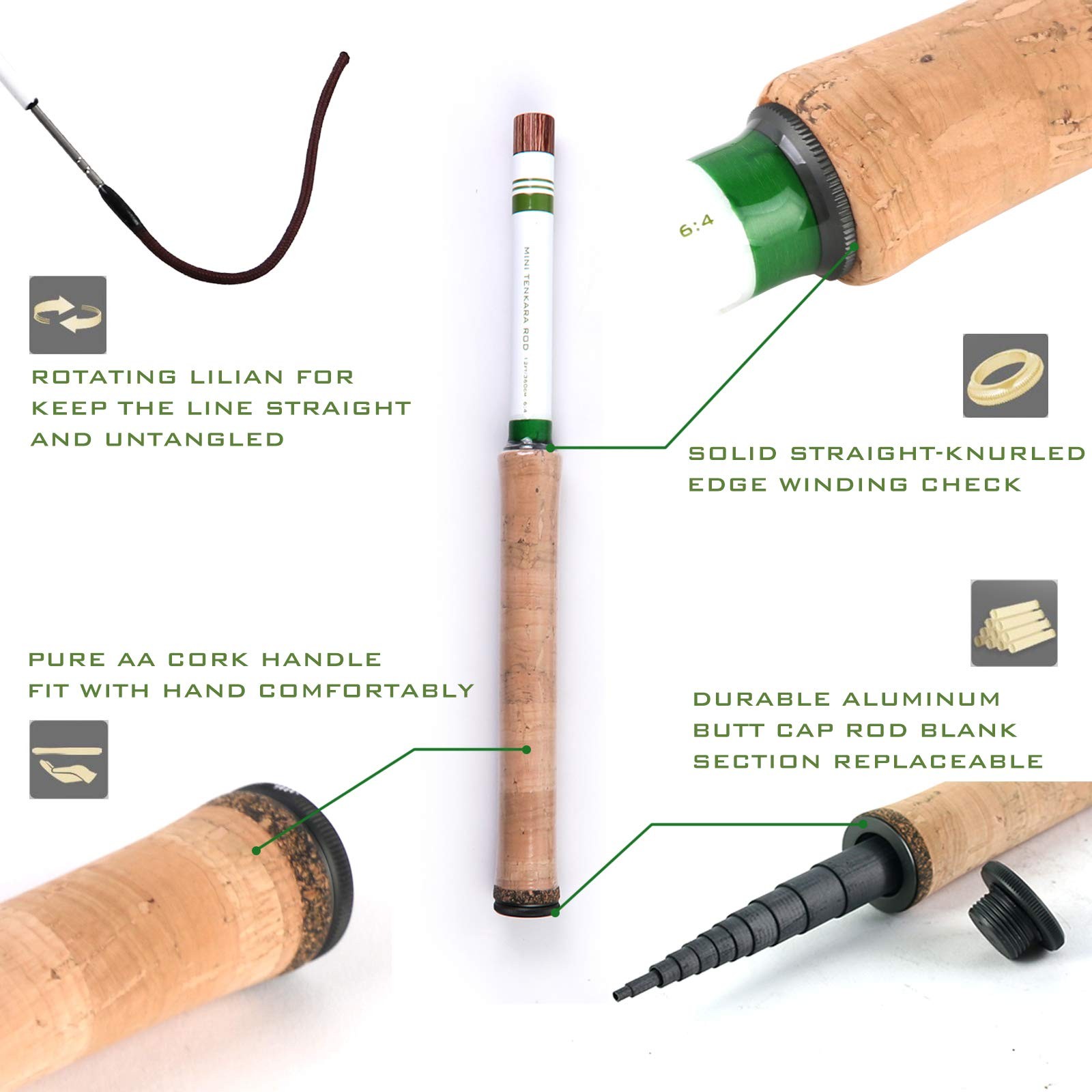 Maxcatch Mini Tenkara Fly Fishing Rod with Extra Tip Section 12ft, 8′, white