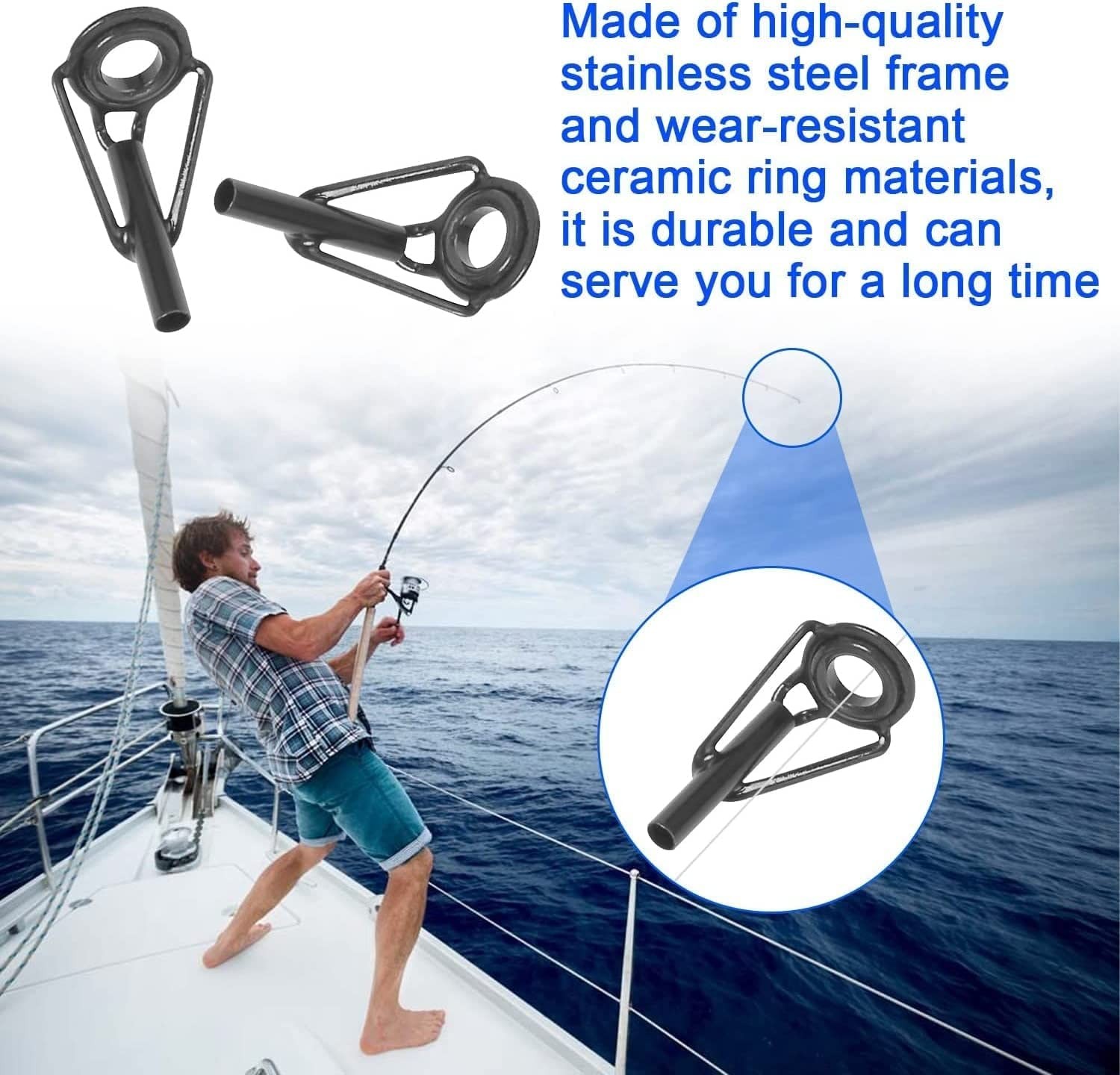 40 Pcs Fishing Rod Tip Repair Kit Stainless Steel Ceramic Guides Eyelets
