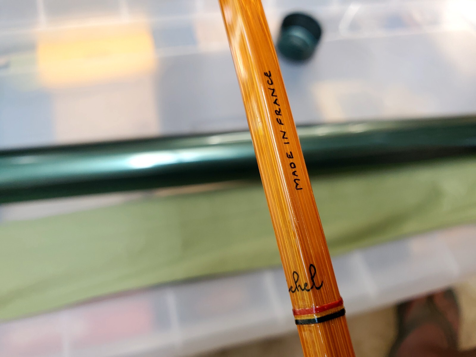 New Pezon Et Michel Bamboo Rod FRANCE 8’6″ 2pc w/2Fighting Buttons-tube-Sock