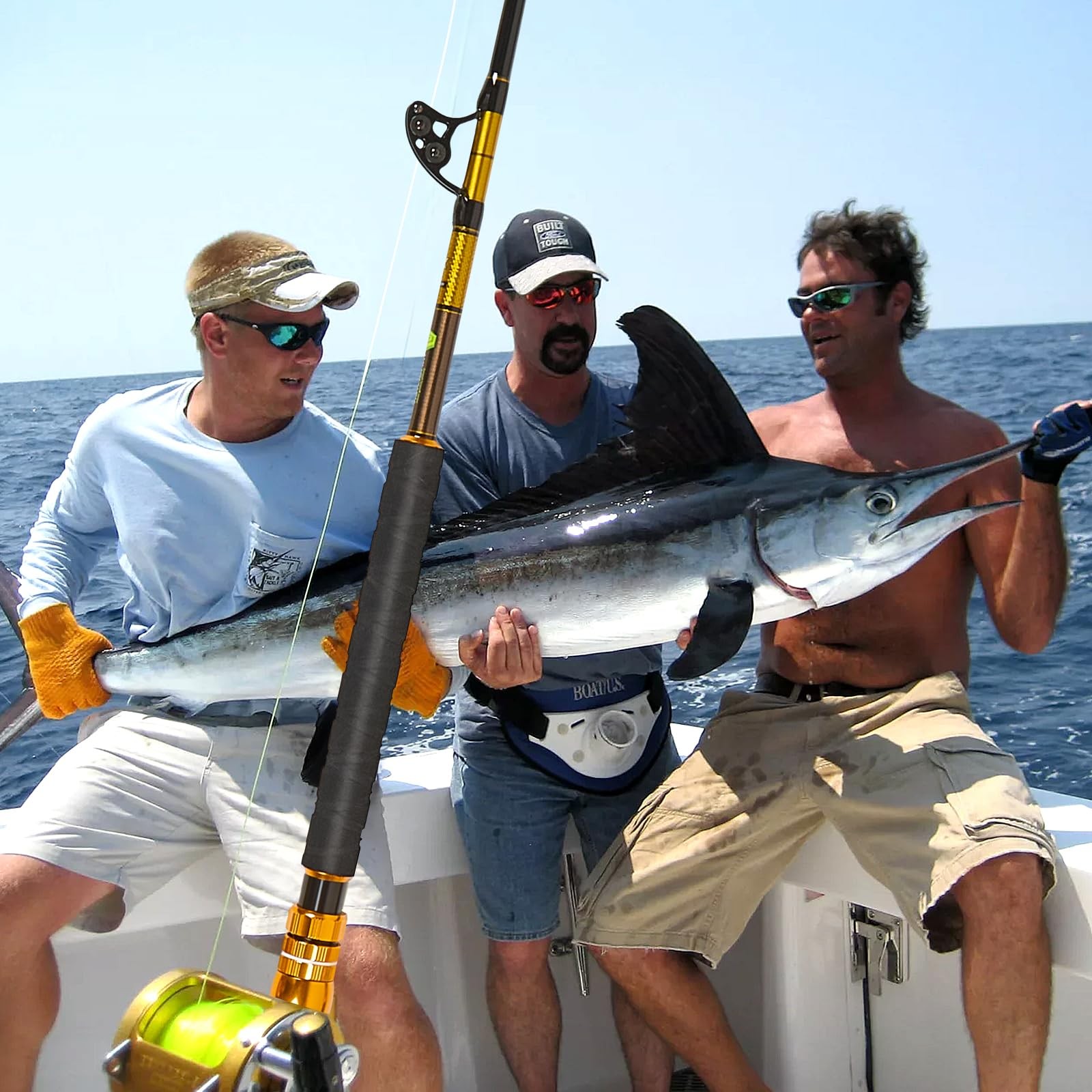 TRHUNTER Offshore Trolling Rod Saltwater Big Game 6’6” Bent, black and gold