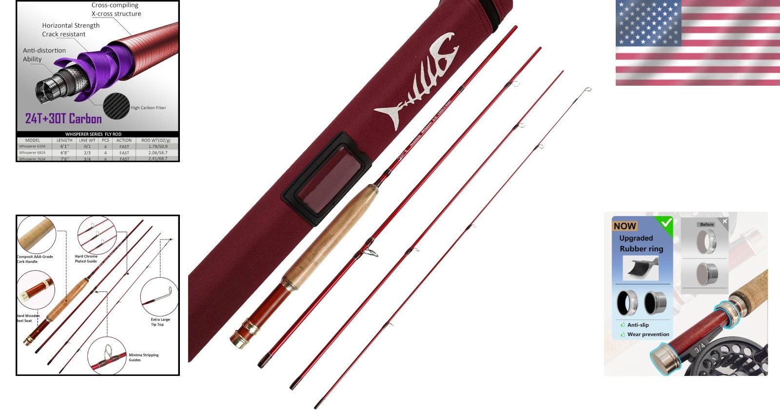 Whisperer Ultra Light Fly Fishing Rod, 6FT Fast Action Carbon Fiber – 4 Pieces