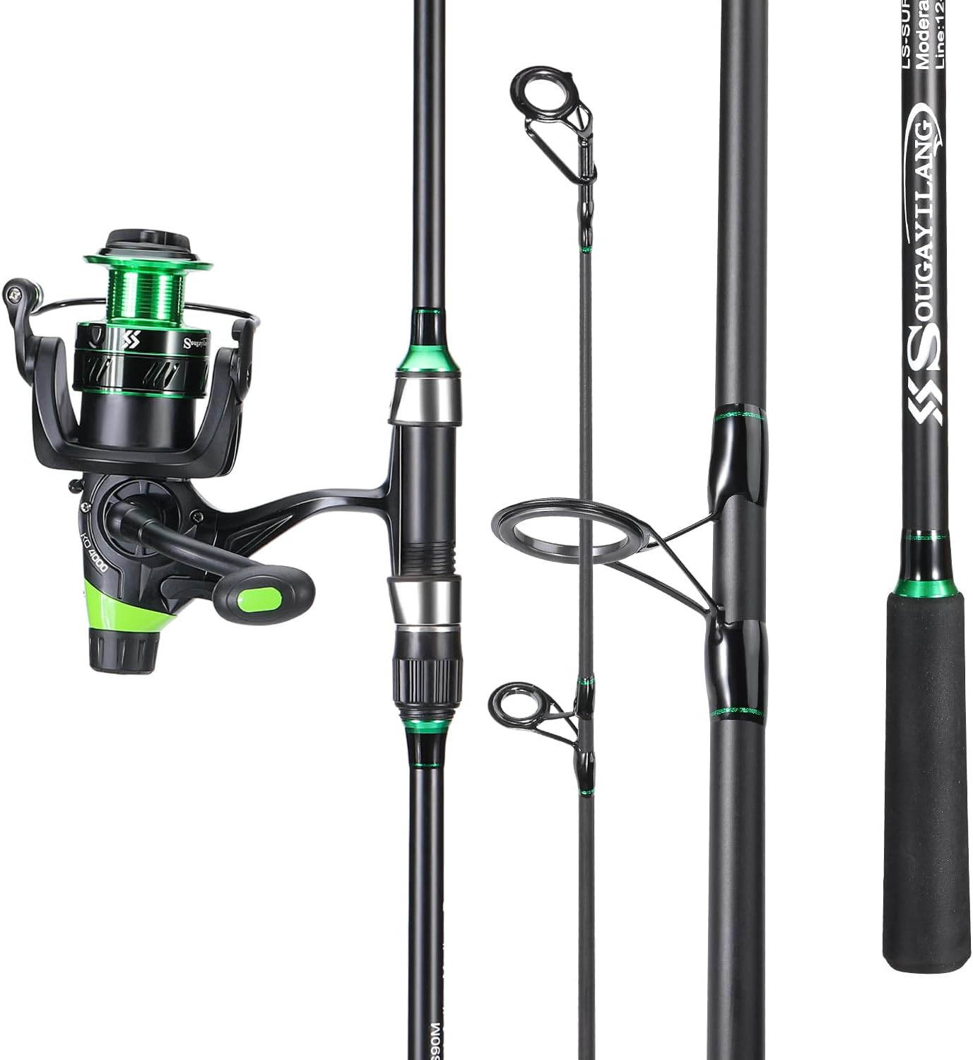 Sougayilang Surf Fishing Rod Combo IM8 Carbon 3 Piece Travel Spinning Rod with 4