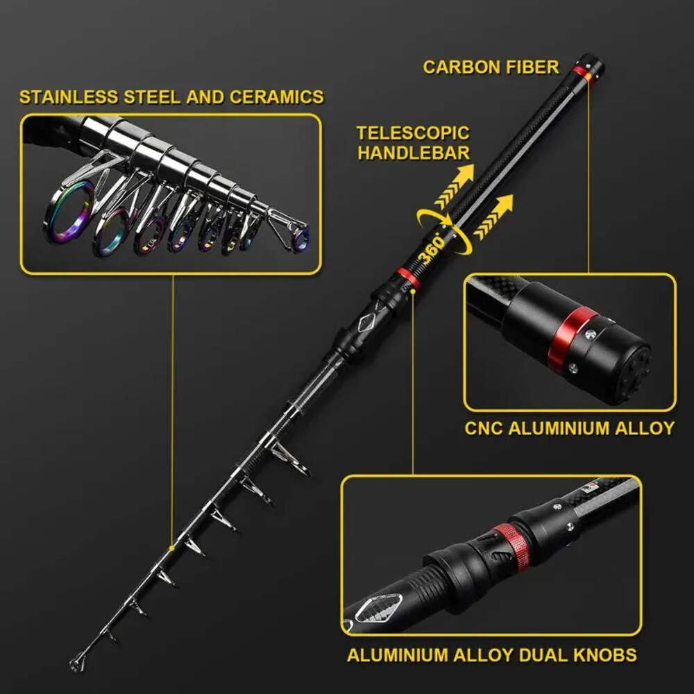 JSFUN Carbon Telescopic Rock Fishing Rod 1.8M 2.1M 2.4M 2.7M 3.0M Ultra Light Ro