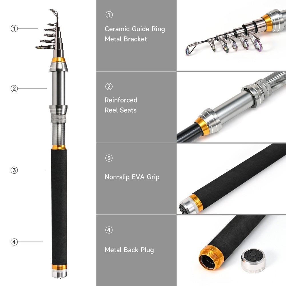 Carbon Fiber Sea Rod Telescopic 1.8m 2.1m 2.4m 2.7m Reinforced Reel Seat