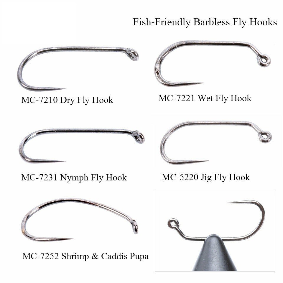 100pcs Fly Tying hook Dry&Wet&Nymph Barbless 8# – 20# Fish-Friendly