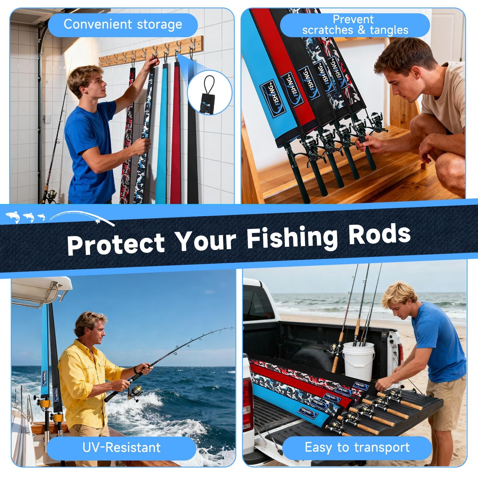 MONYES Neoprene Fishing Rod Sleeves for Casting, Spinning, Trolling Pole 65″