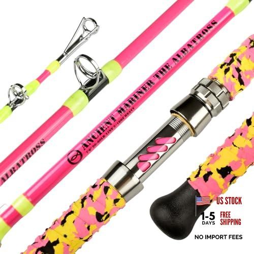Albatross Catfish Rod 7’6 Casting Rods – 1 Piece Glow with Black Pink