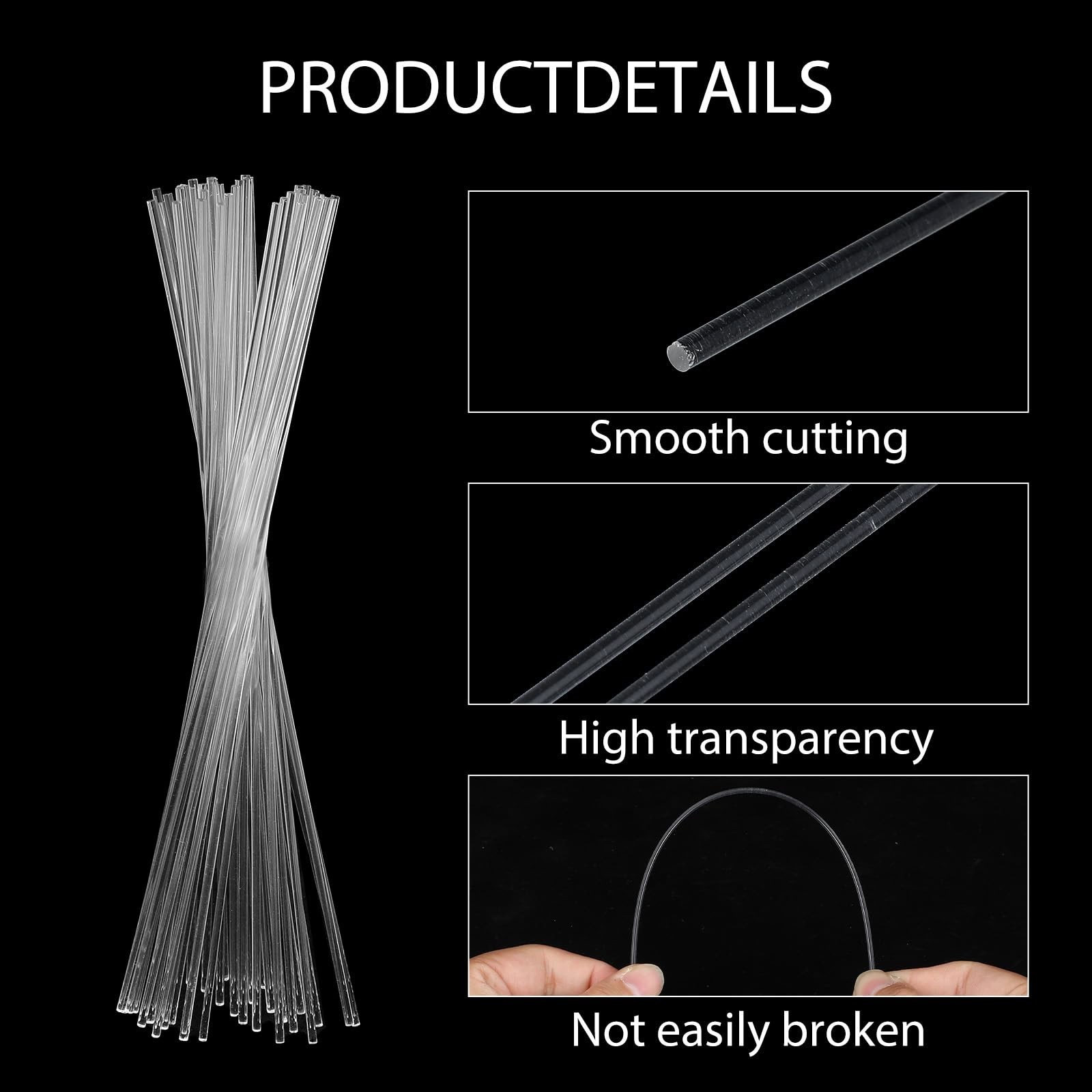 200 PCS 8 Inch Clear Acrylic Rod 2mm Dowel Sticks Round Plastic Cake Topper