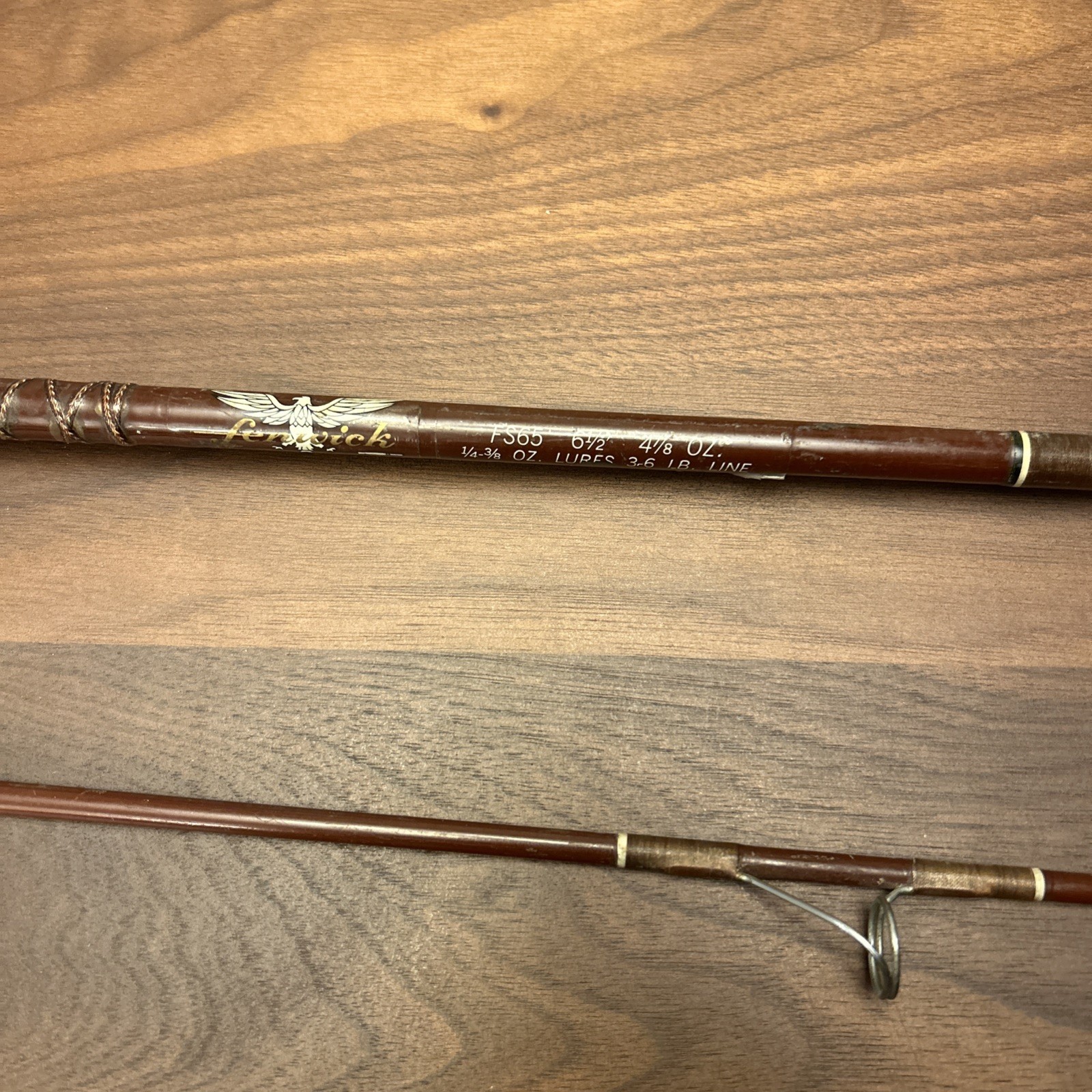 Vintage FENWICK Feralite FS65 Spinning 6’6″ Rod- USA- 3-6 lb test L7 Broken Tip