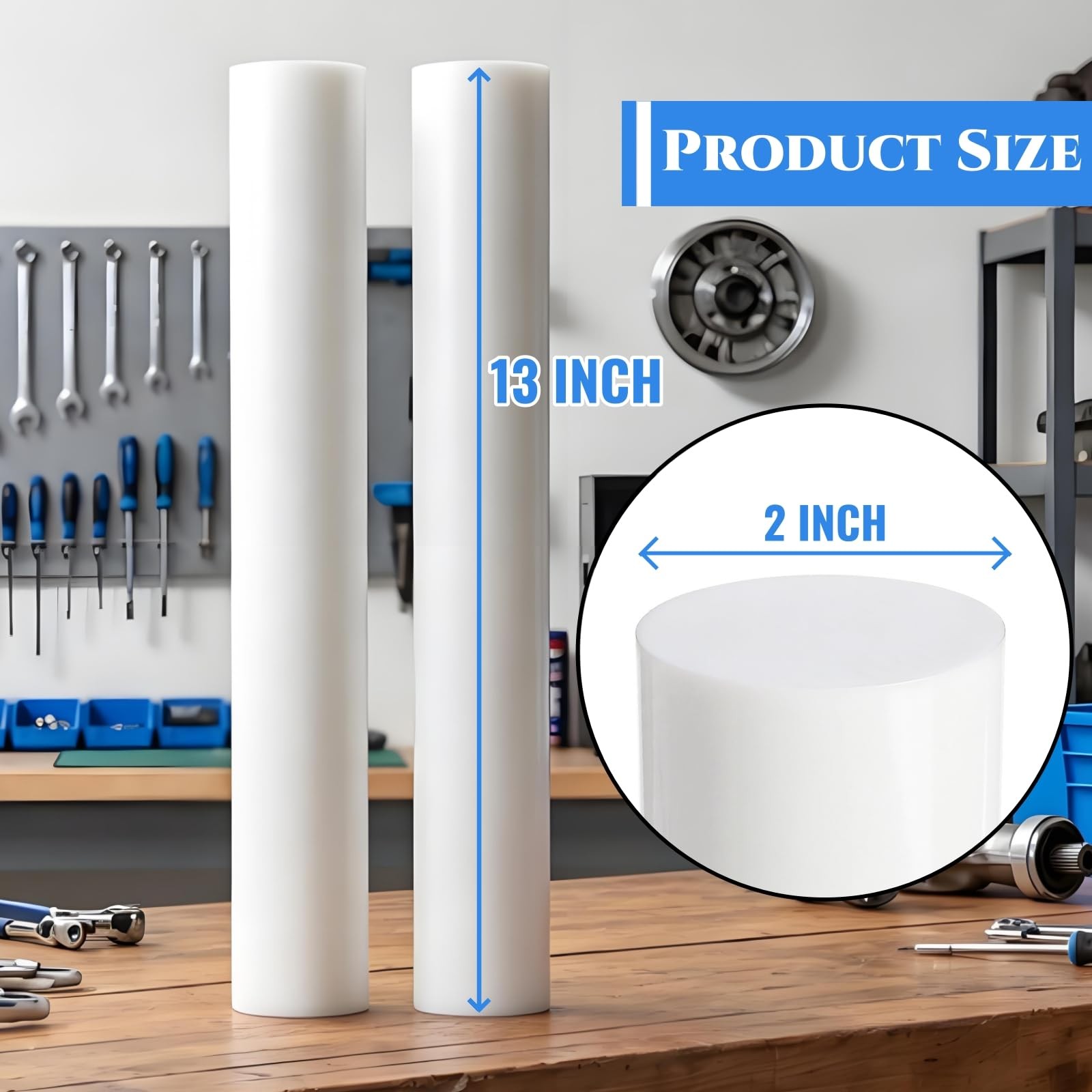 2 PCS 13″L x 2″D White High Density Polyethylene Round Rod Acetal Stock