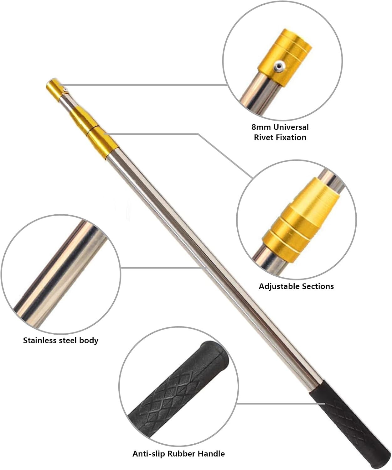 6.2ft Stainless Steel Telescopic Fishing Gaff with 3 Teeth Hook for Anglers