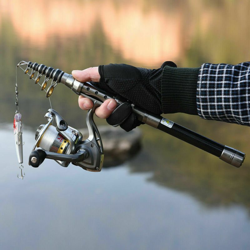 Telescopic Fishing Rod Spinning Reel Combo Sea Saltwater Fishing Lures Baits Bag