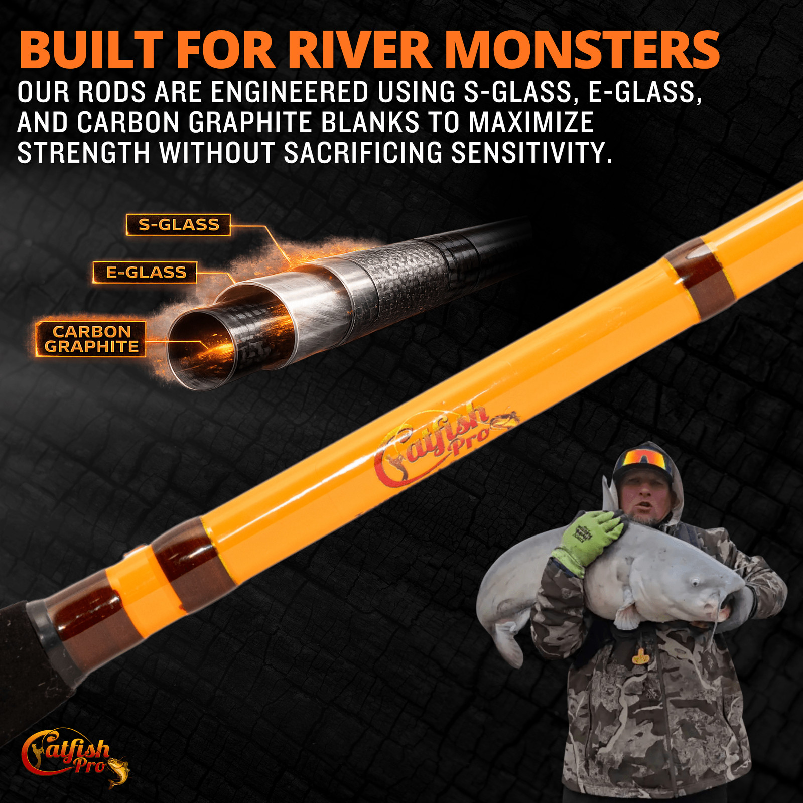 Catfish Pro 7’6″ Tournament Casting Rod One-Piece with Glow-in-the-Dark Tip
