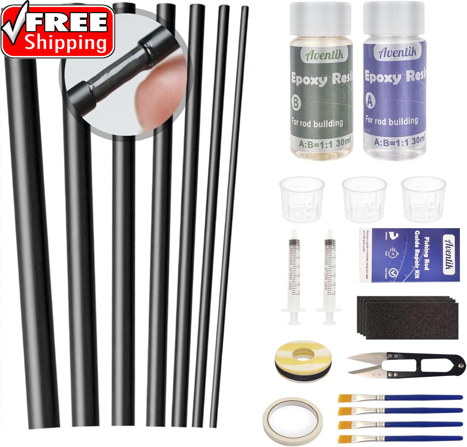 Fishing Rod Repair Kit Complete with Accesssories, Carbon Fiber Stick Fishing Po