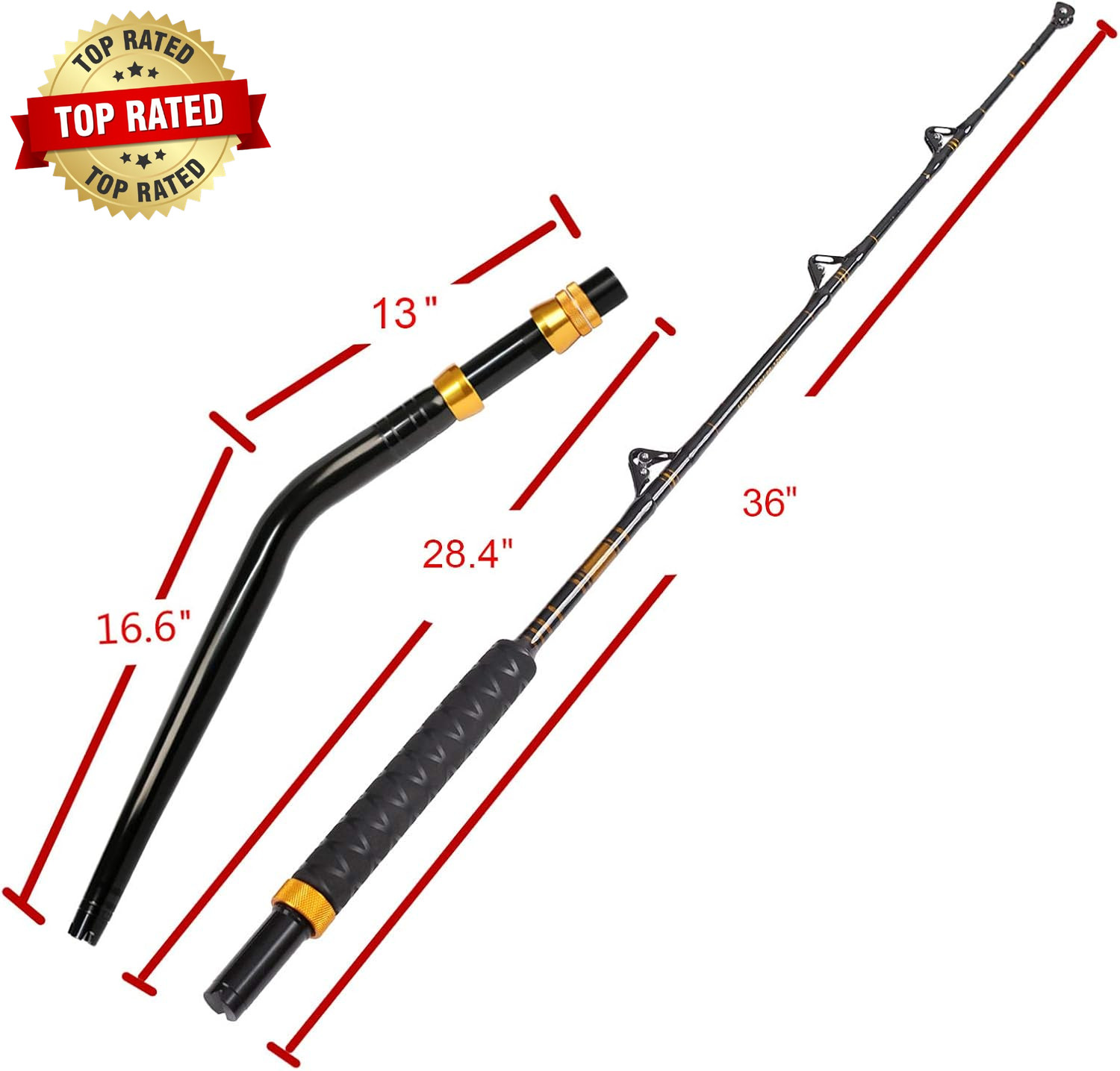 Bent Butt Fishing Rod 2-Piece Saltwater Offshore Trolling Rod Big Game Roller Ro