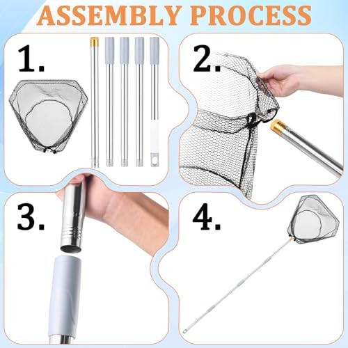Adjustable Fishing Net with 40-84in Extension Rod, Stainless Steel Handle, for