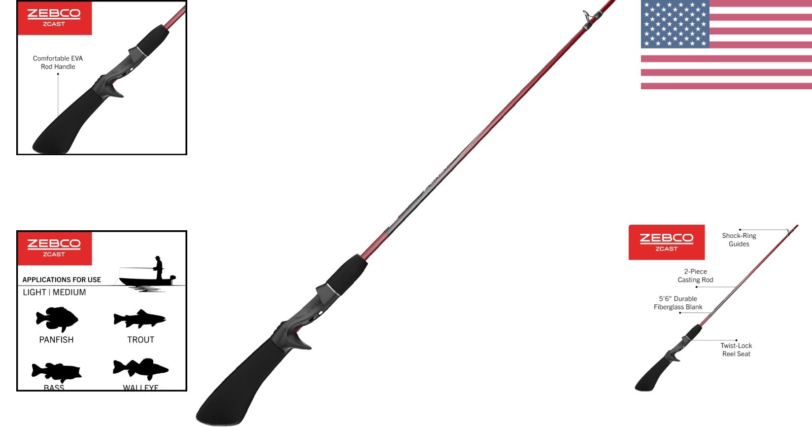 Z-Cast Casting Fishing Rod, 2-Piece Durable Z-Glass Fishing Pole, Comfortable…