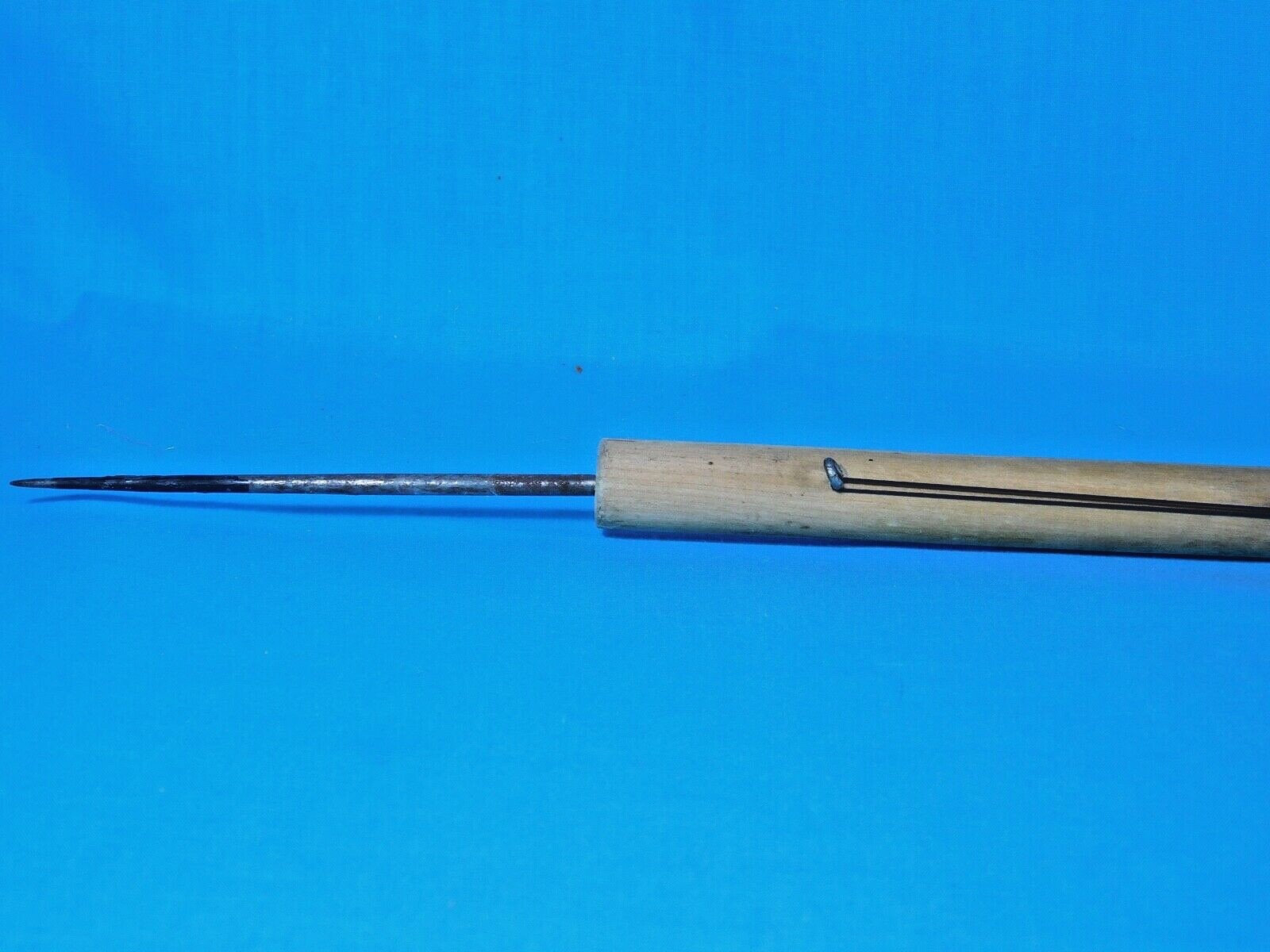 VINTAGE ICE FISHING POLE WOODEN RUBBER HANDLE SPIKE END WONDERFUL CONDITION