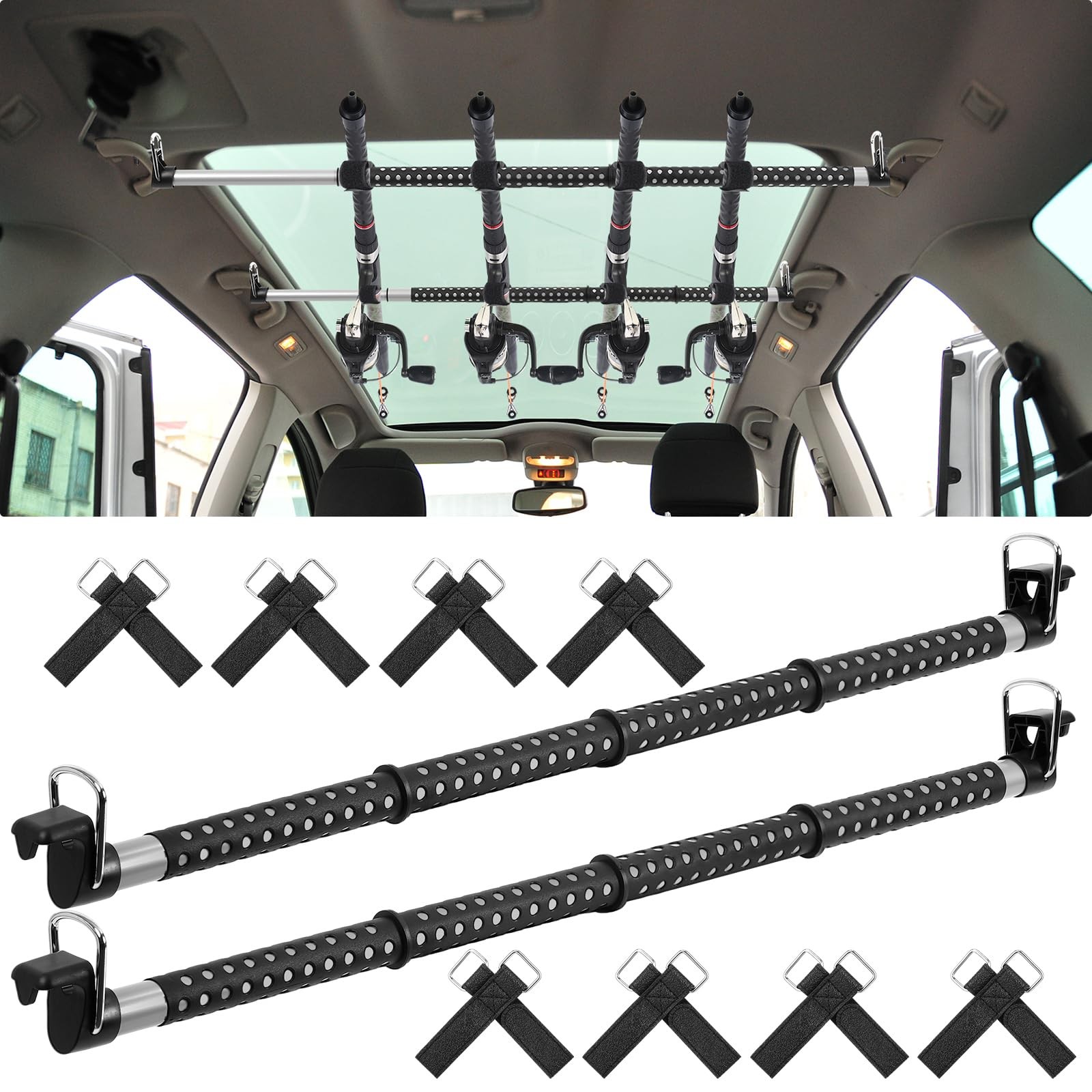 2 Pcs Fishing Rod Holder for Car Heavy Duty 35 to 64 inches, black