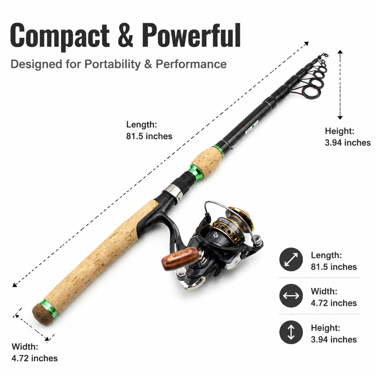 Carbon Fiber Telescopic Fishing Rod and Reel Combo, Spinning Fishing Pole for