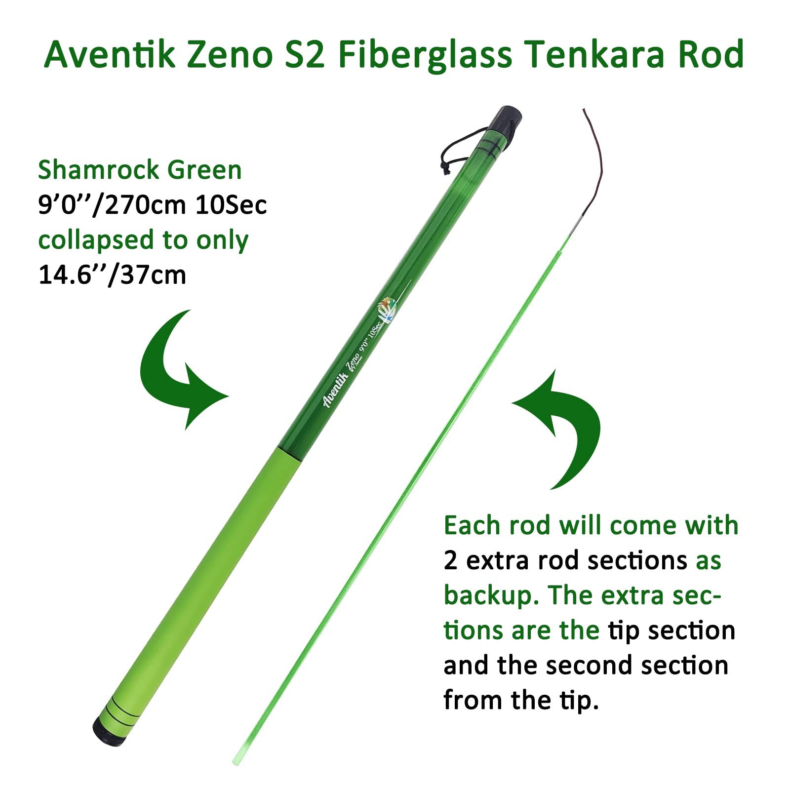 Aventik Zeno S2-Glass Tenkara Rod(9’0” 10Sec, Shamrock Green)
