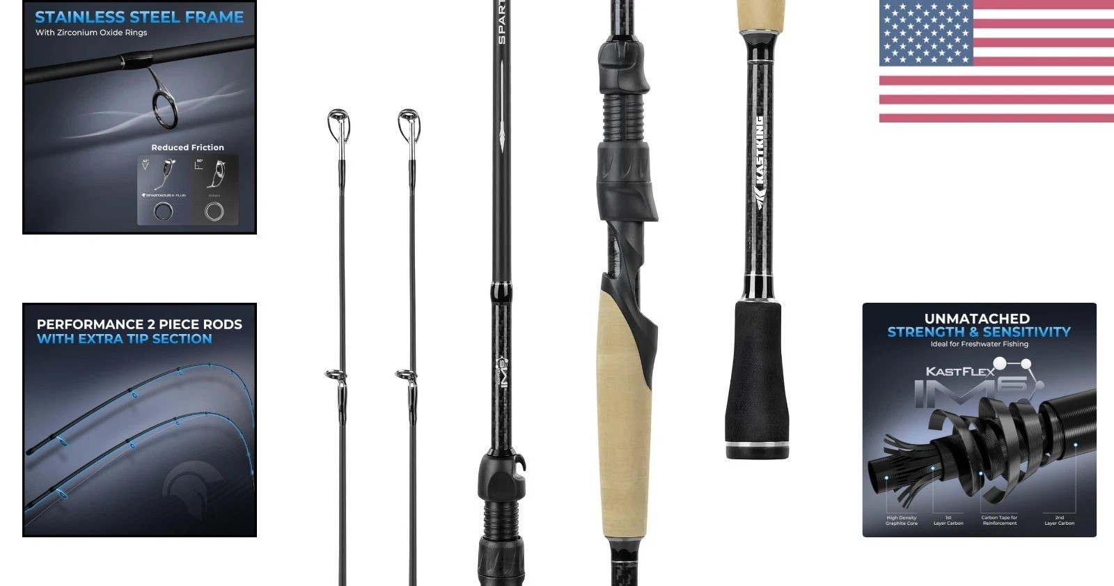 Spartacus II Plus Twin-Tip Spinning & Casting Rods, IM6 Graphite Blanks, Stai…
