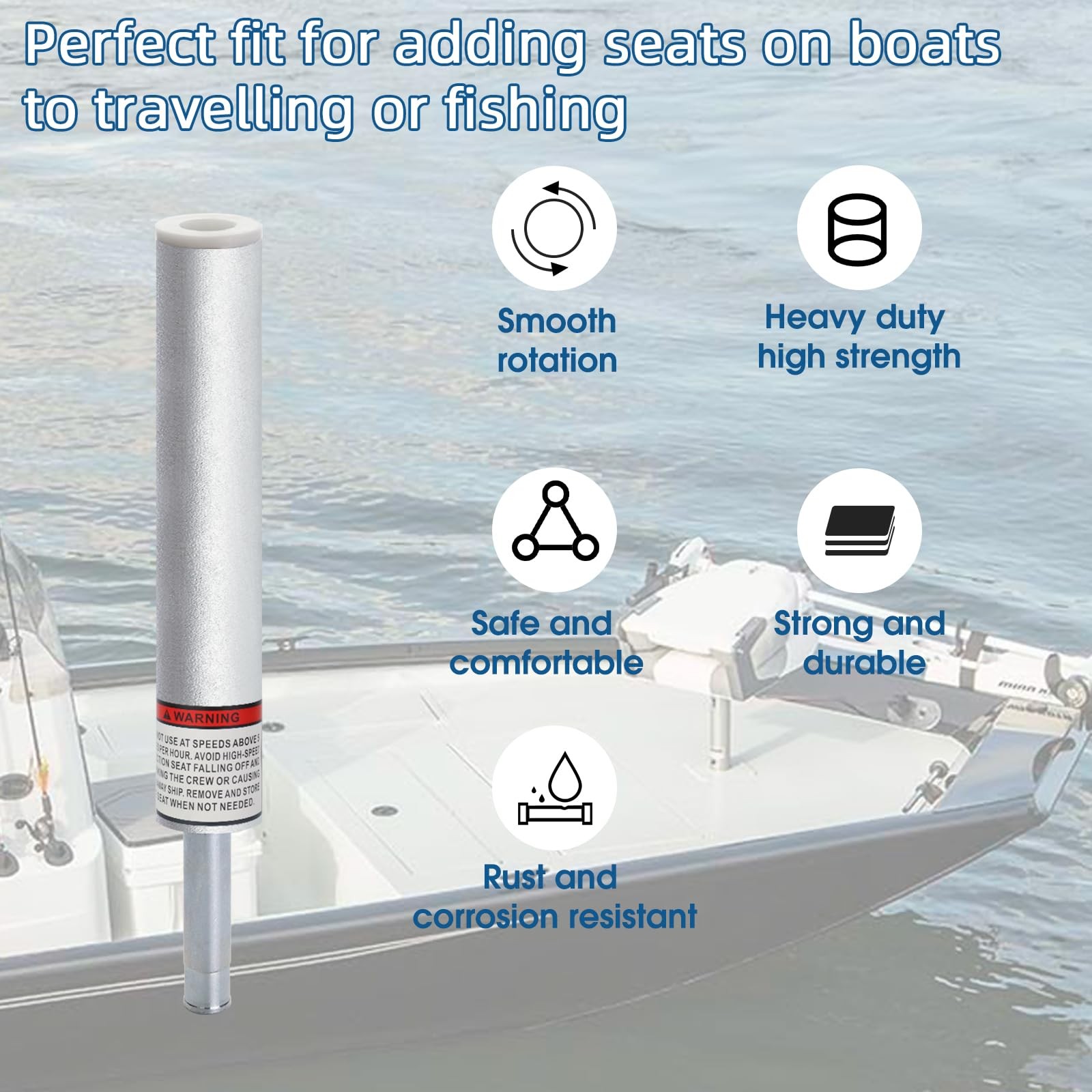 3/4″ Boat Seat Pin Post Pedestal Base for 11 inch, silver