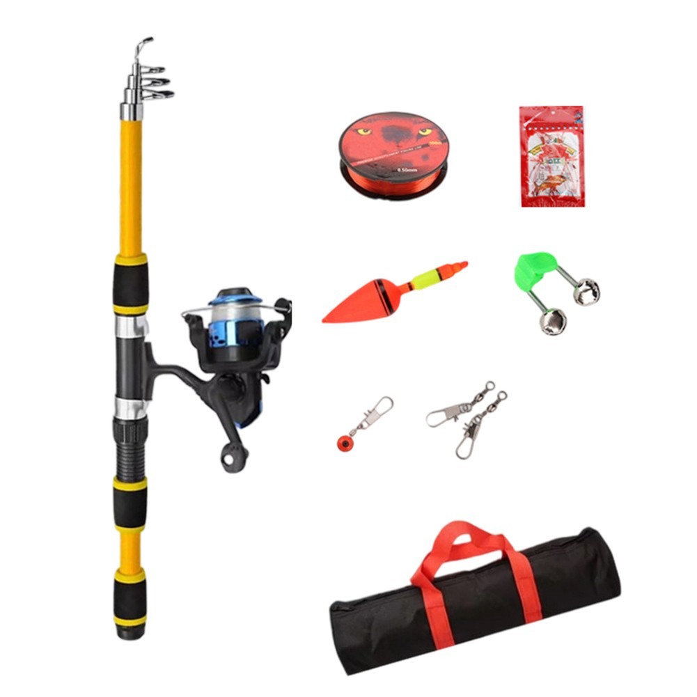 1 8m Fiberglass Fishing Rod Set Full Kit with Reel Hooks Baits for Travel