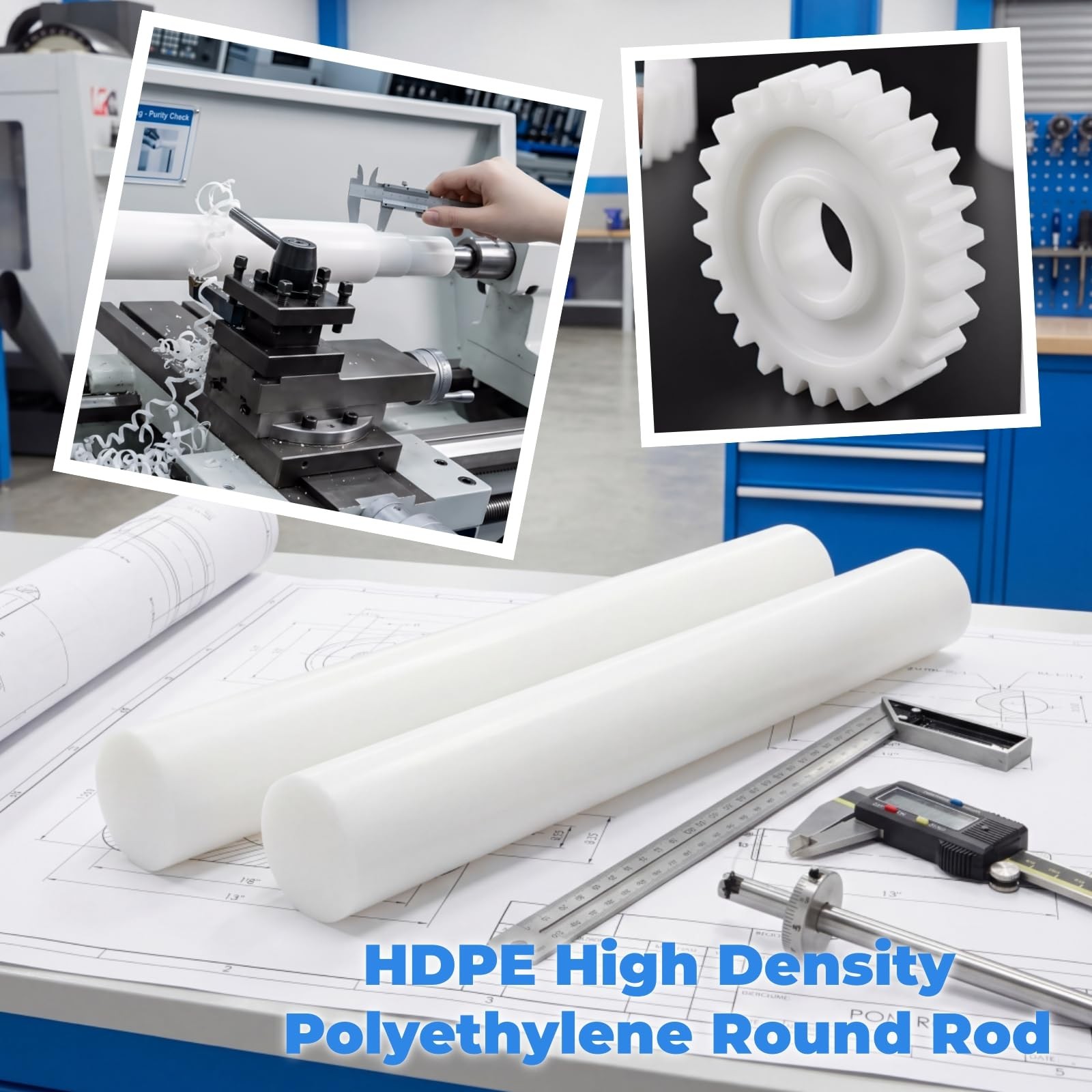 2 PCS 13″L x 2″D White High Density Polyethylene Round Rod Acetal Stock