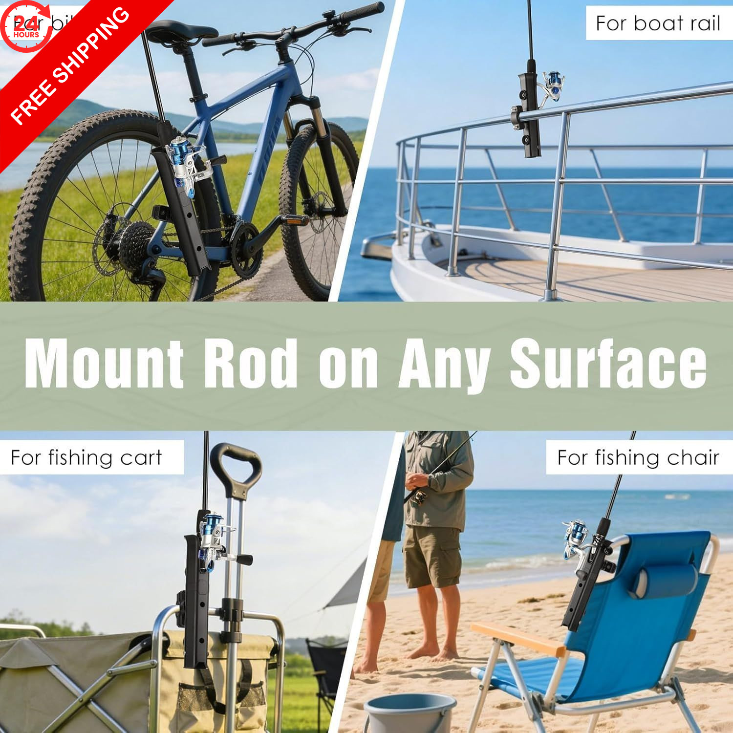 Roylvan Pole Mount Fishing Rod Holder for Bike, 360° 1 pack, 1P-Black