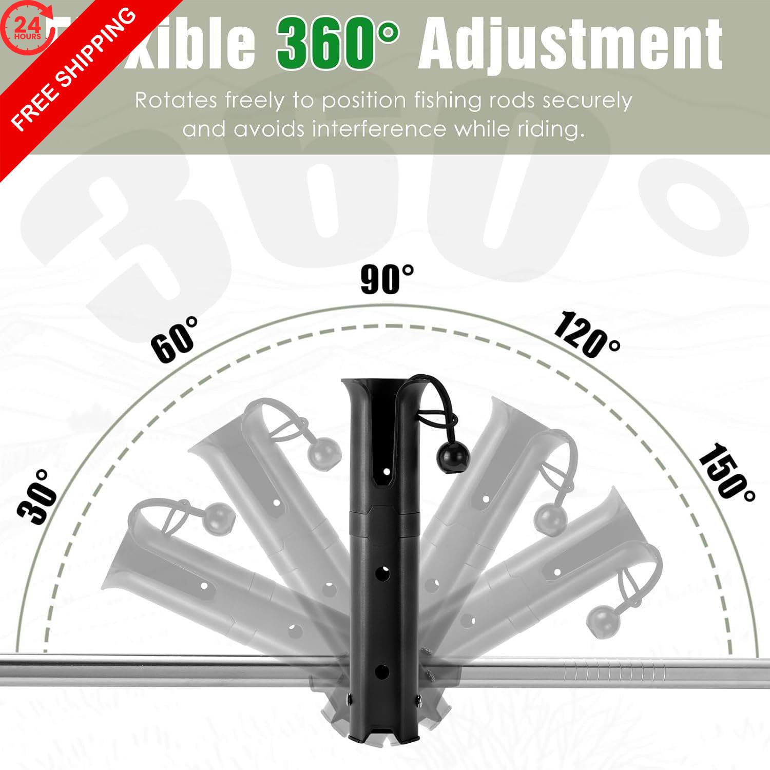 Roylvan Pole Mount Fishing Rod Holder for Bike, 360° 1 pack, 1P-Black