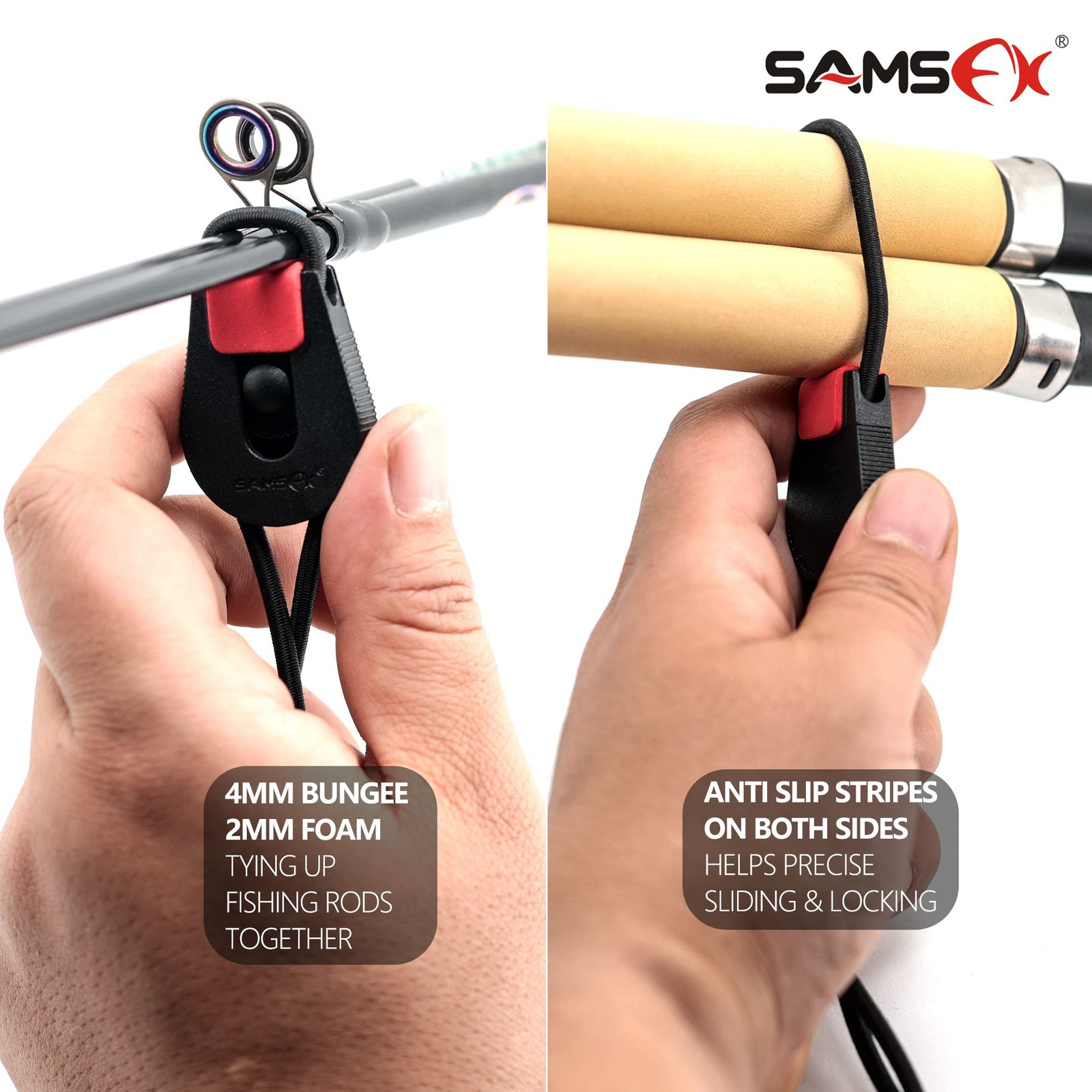 SAMSFX Fishing Rods Belt Stretchy Smart Adjustable, 8pcs, 4 Colors Mixed B