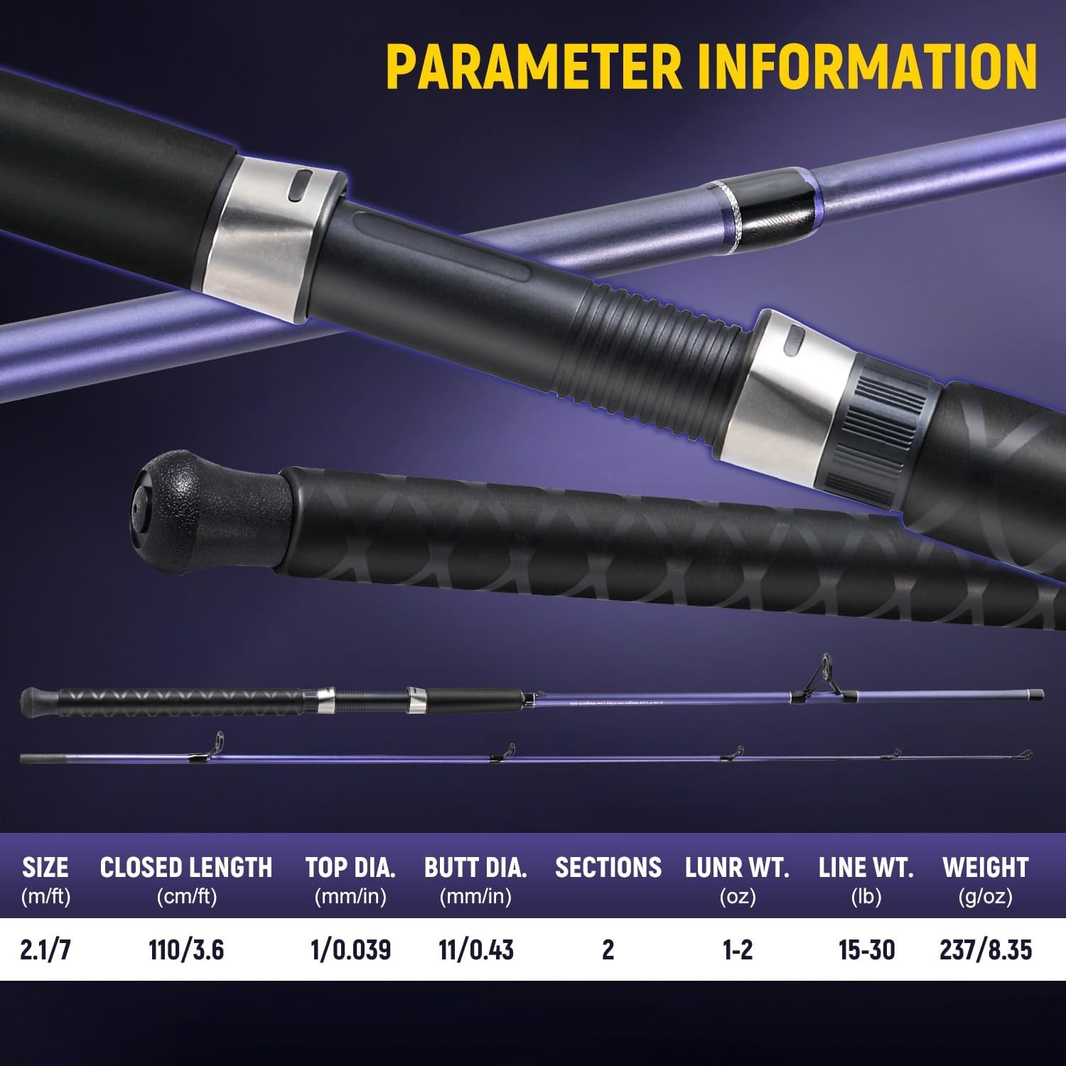 Spinning Rods Strong Carbon Glass Composite Fishing Pole W/ Stainless Steel Line