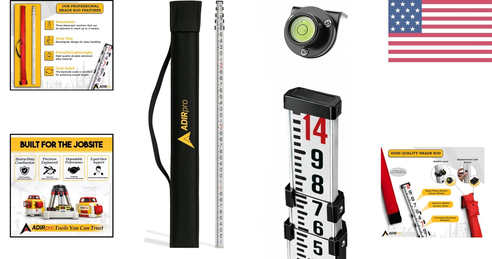 Extendable 14 ft Aluminum Grade Rod | Clear Dual Graduations & Soft Carrying Bag